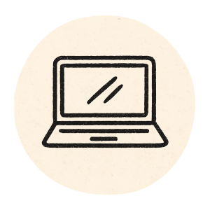 手書き風で、やさしい線で描かれた開いたPC